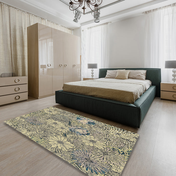 Machine Washable Transitional Khaki Gold Rug in a Bedroom, wshpat167