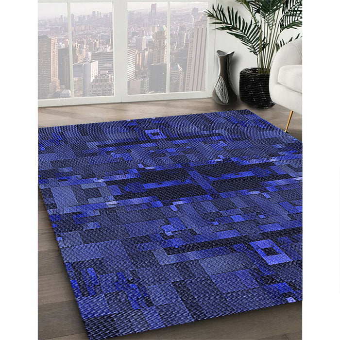 Patterned Blue Rug in Family Room, pat168blu