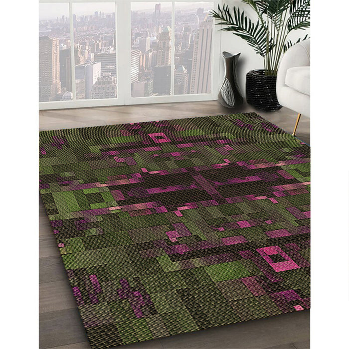 Patterned Burgundy Brown Rug in Family Room, pat168brn