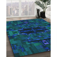 Patterned Dark Cyan Green Rug, pat168lblu