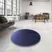 Round Patterned Night Blue Rug in a Office, pat1681blu