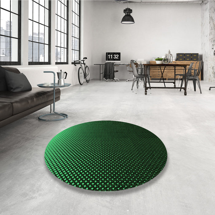 Round Patterned Black Rug in a Office, pat1681grn