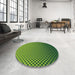 Round Patterned Green Abstract Machine Washable Rug in a Office, wshpat1682