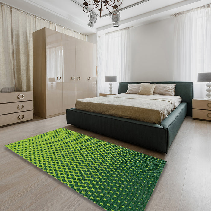 Patterned Green Abstract Machine Washable Rug in a Bedroom, wshpat1682