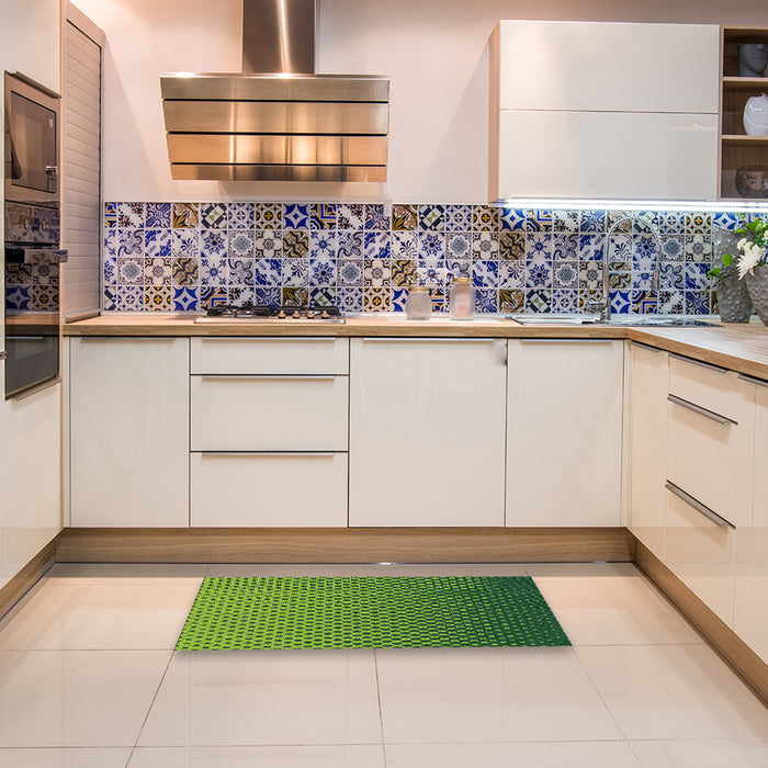 Patterned Green Abstract Machine Washable Rug in a Kitchen, wshpat1682