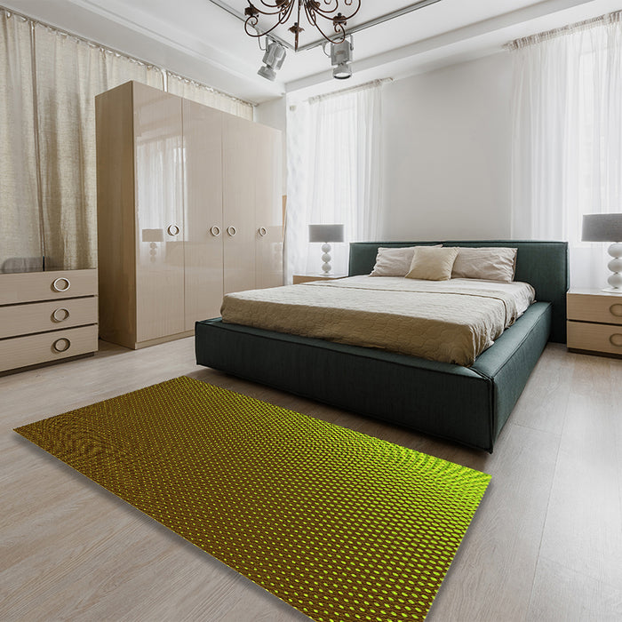 Round Machine Washable Transitional Dark Yellow Green Rug in a Office, wshpat1683yw