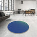 Round Patterned Cobalt Blue Abstract Machine Washable Rug in a Office, wshpat1683