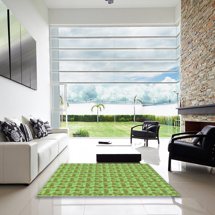 Machine Washable Transitional Olive Green Rug in a Kitchen, wshpat1684grn