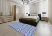 Round Machine Washable Transitional Denim Blue Rug in a Office, wshpat1684lblu
