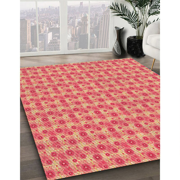 Machine Washable Transitional Coral Orange Rug in a Family Room, wshpat1684org