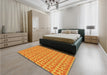 Round Machine Washable Transitional Orange Red Orange Rug in a Office, wshpat1684yw