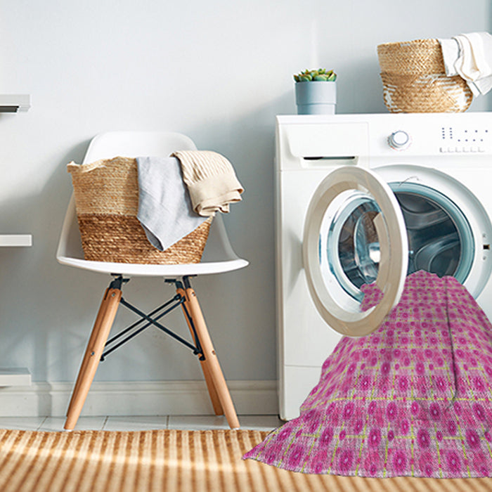 Patterned Deep Pink Abstract Machine Washable Rug in a Washing Machine, wshpat1684