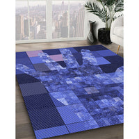 Patterned Denim Dark Blue Rug, pat1685blu