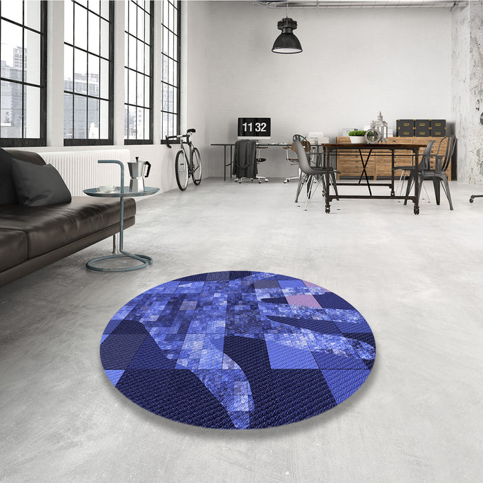 Round Patterned Denim Dark Blue Rug in a Office, pat1685blu