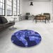 Round Patterned Denim Dark Blue Rug in a Office, pat1685blu