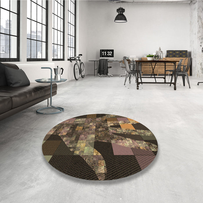 Round Patterned Milk Chocolate Brown Rug in a Office, pat1685brn