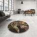 Round Patterned Milk Chocolate Brown Rug in a Office, pat1685brn