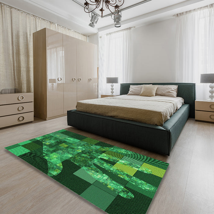Patterned Deep Emerald Green Rug in a Bedroom, pat1685grn