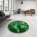 Round Patterned Deep Emerald Green Rug in a Office, pat1685grn