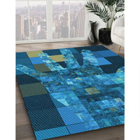 Patterned Deep Sky Blue Rug, pat1685lblu