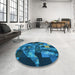 Round Patterned Deep Sky Blue Rug in a Office, pat1685lblu