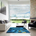 Square Patterned Deep Sky Blue Rug in a Living Room, pat1685lblu