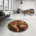 Round Patterned Red Rug in a Office, pat1685org