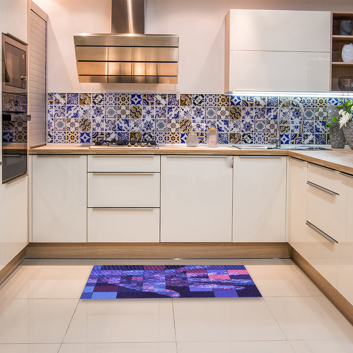 Patterned Light Slate Blue Rug in a Kitchen, pat1685pur
