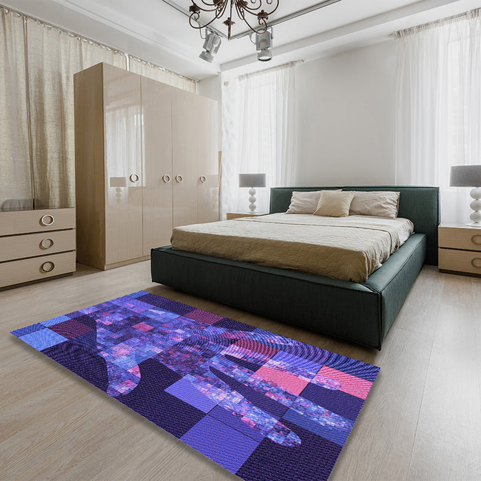 Patterned Light Slate Blue Rug in a Bedroom, pat1685pur