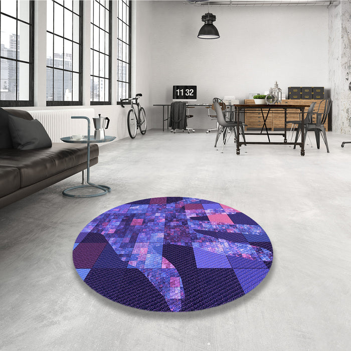 Round Patterned Light Slate Blue Rug in a Office, pat1685pur
