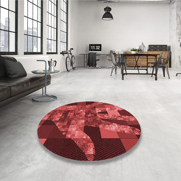 Round Patterned Cranberry Red Rug in a Office, pat1685rd