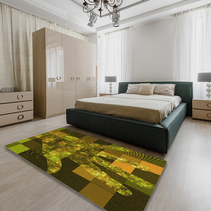 Patterned Bakers Brown Rug in a Bedroom, pat1685yw