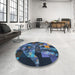 Round Patterned Deep-Sea Blue Novelty Rug in a Office, pat1685