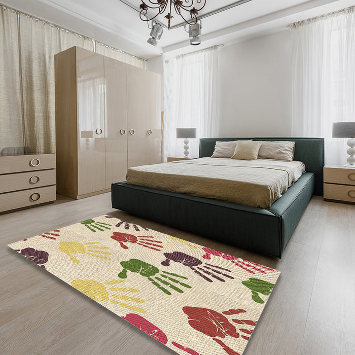 Patterned Golden Blonde Gold Rug in a Bedroom, pat1686brn