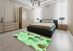 Patterned Green Rug in a Bedroom, pat1686grn