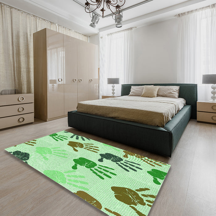 Patterned Green Rug in a Bedroom, pat1686grn