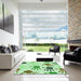 Square Patterned Green Rug in a Living Room, pat1686grn