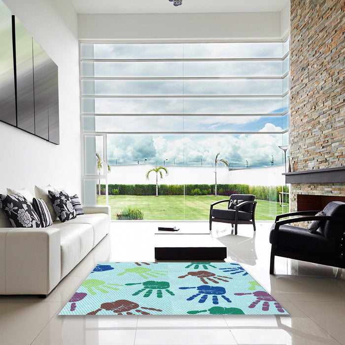 Square Patterned Koi Blue Rug in a Living Room, pat1686lblu