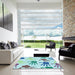 Square Patterned Koi Blue Rug in a Living Room, pat1686lblu