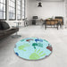 Round Patterned Koi Blue Rug in a Office, pat1686lblu