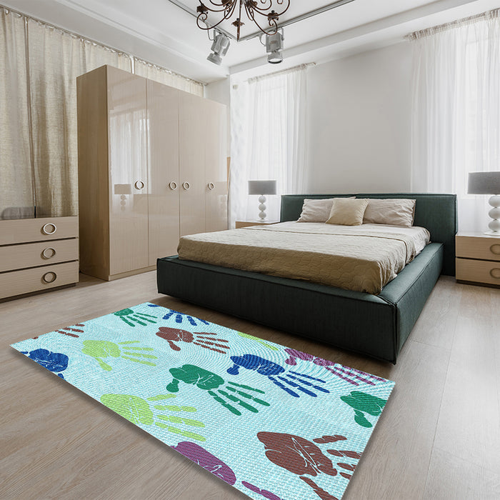 Patterned Koi Blue Rug in a Bedroom, pat1686lblu