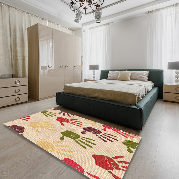 Patterned Golden Blonde Gold Rug in a Bedroom, pat1686org