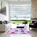 Square Patterned Medium Orchid Purple Rug in a Living Room, pat1686pur