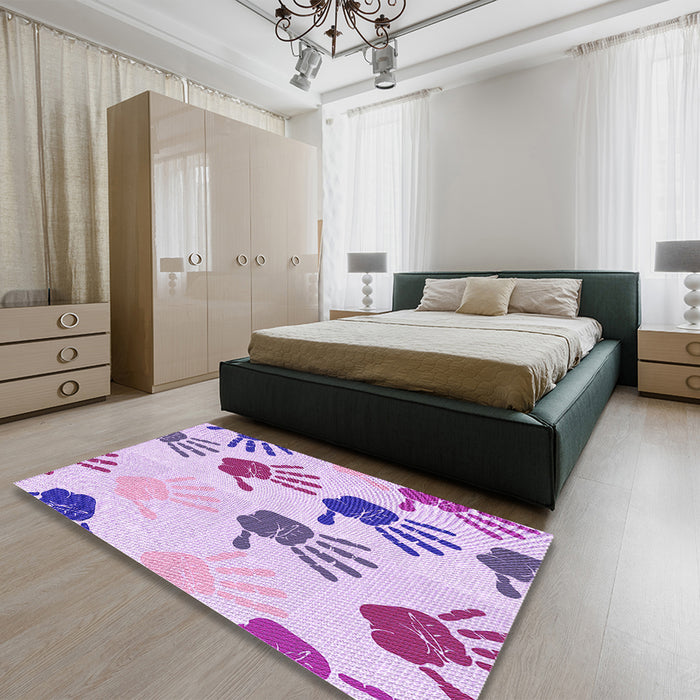 Patterned Medium Orchid Purple Rug in a Bedroom, pat1686pur