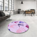 Round Patterned Medium Orchid Purple Rug in a Office, pat1686pur