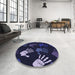 Round Patterned Deep Periwinkle Purple Rug in a Office, pat1687blu