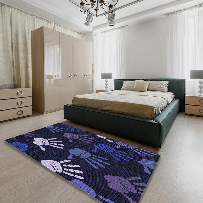 Patterned Deep Periwinkle Purple Rug in a Bedroom, pat1687blu