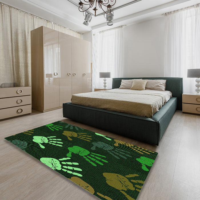 Patterned Black Rug in a Bedroom, pat1687grn