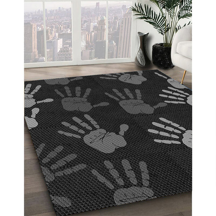 Machine Washable Transitional Black Rug in a Family Room, wshpat1687gry