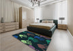 Patterned Midnight Gray Rug in a Bedroom, pat1687lblu